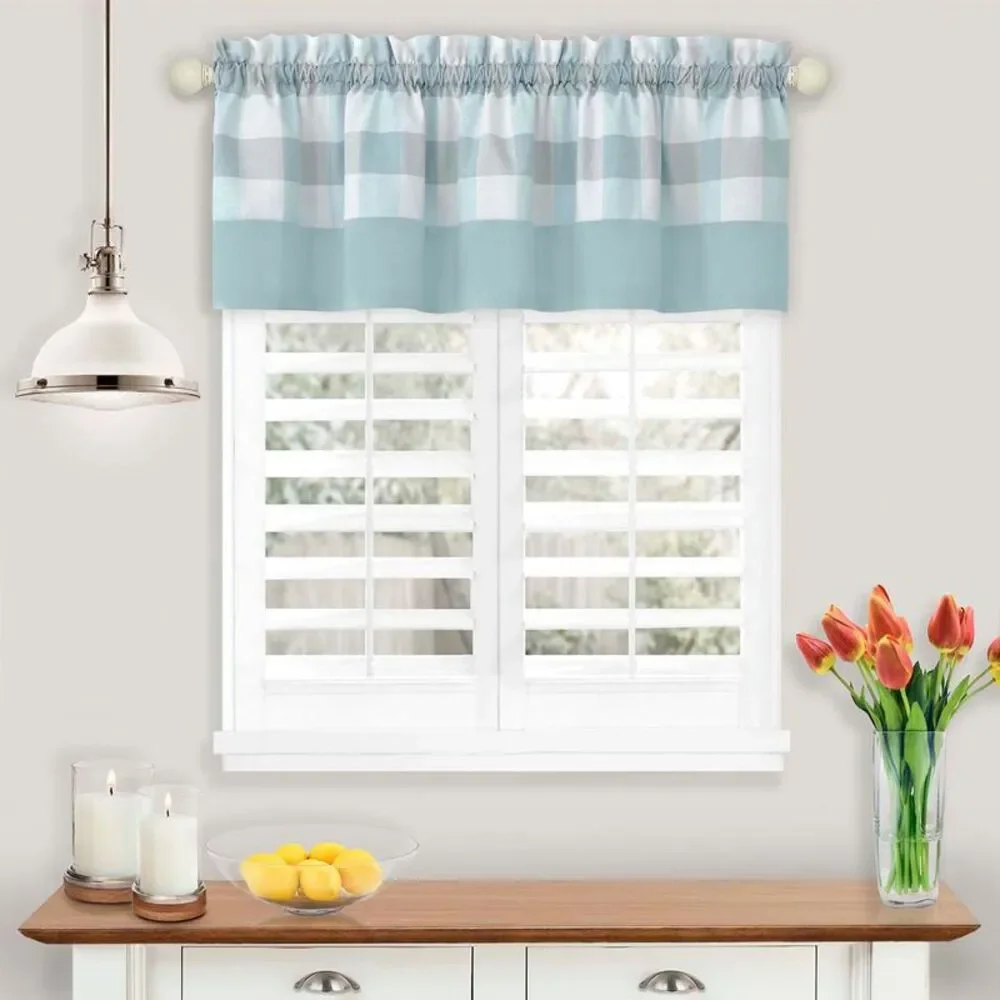 Achim Home Furnishing Hunter Ice Blue Plaid Modern Window Curtain Panels : 57